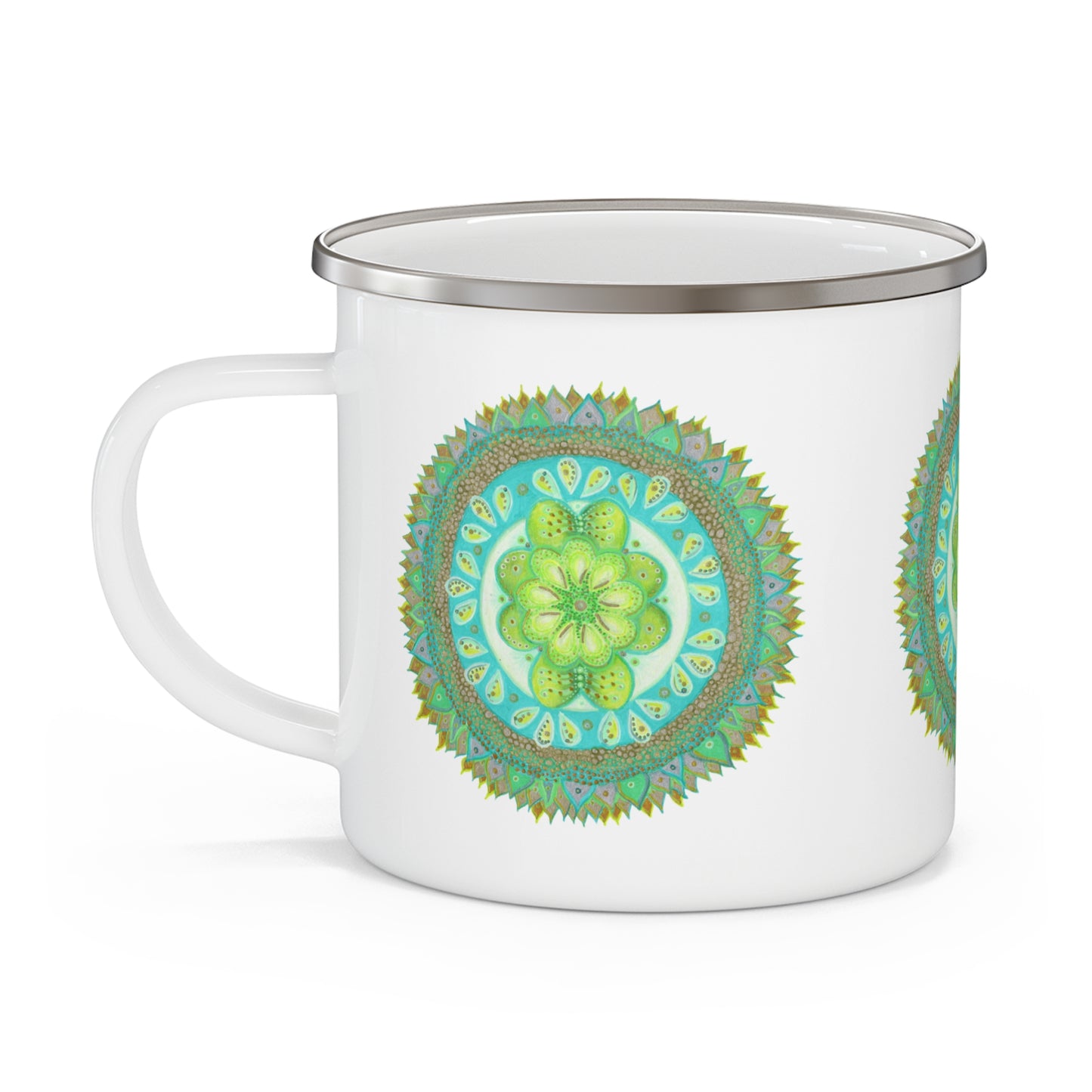 Heart Flame by breathemovedivine Enamel Camping Mug, Boho, Cottagecore, Witchcore Outdoor Drinkware