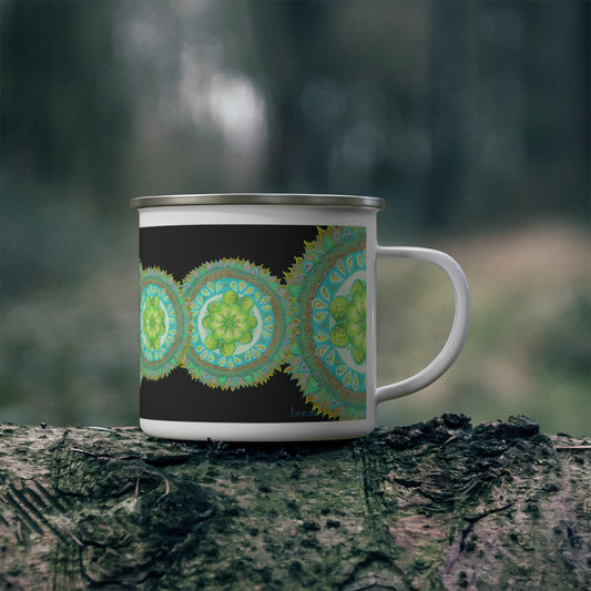 Heart of Nature Bug Dance Pattern by breathemovedivine Enamel Camping Mug, Boho, Cottagecore, Witchcore