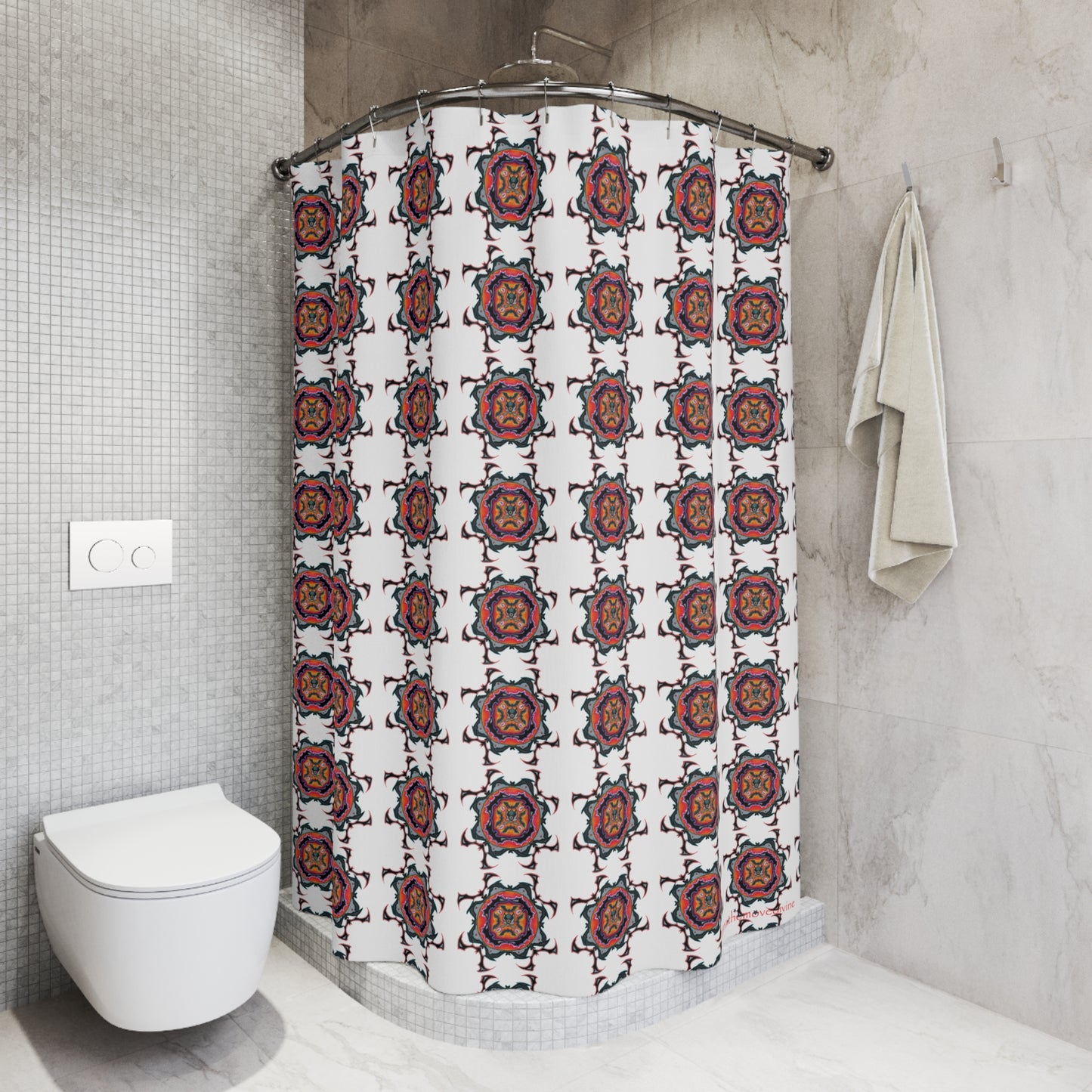 Scry by breathemovedivine Pattern Shower Curtain - Bats Mandala in White