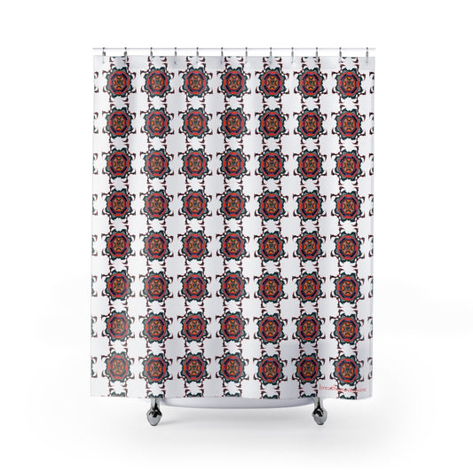 Scry by breathemovedivine Pattern Shower Curtain - Bats Mandala in White