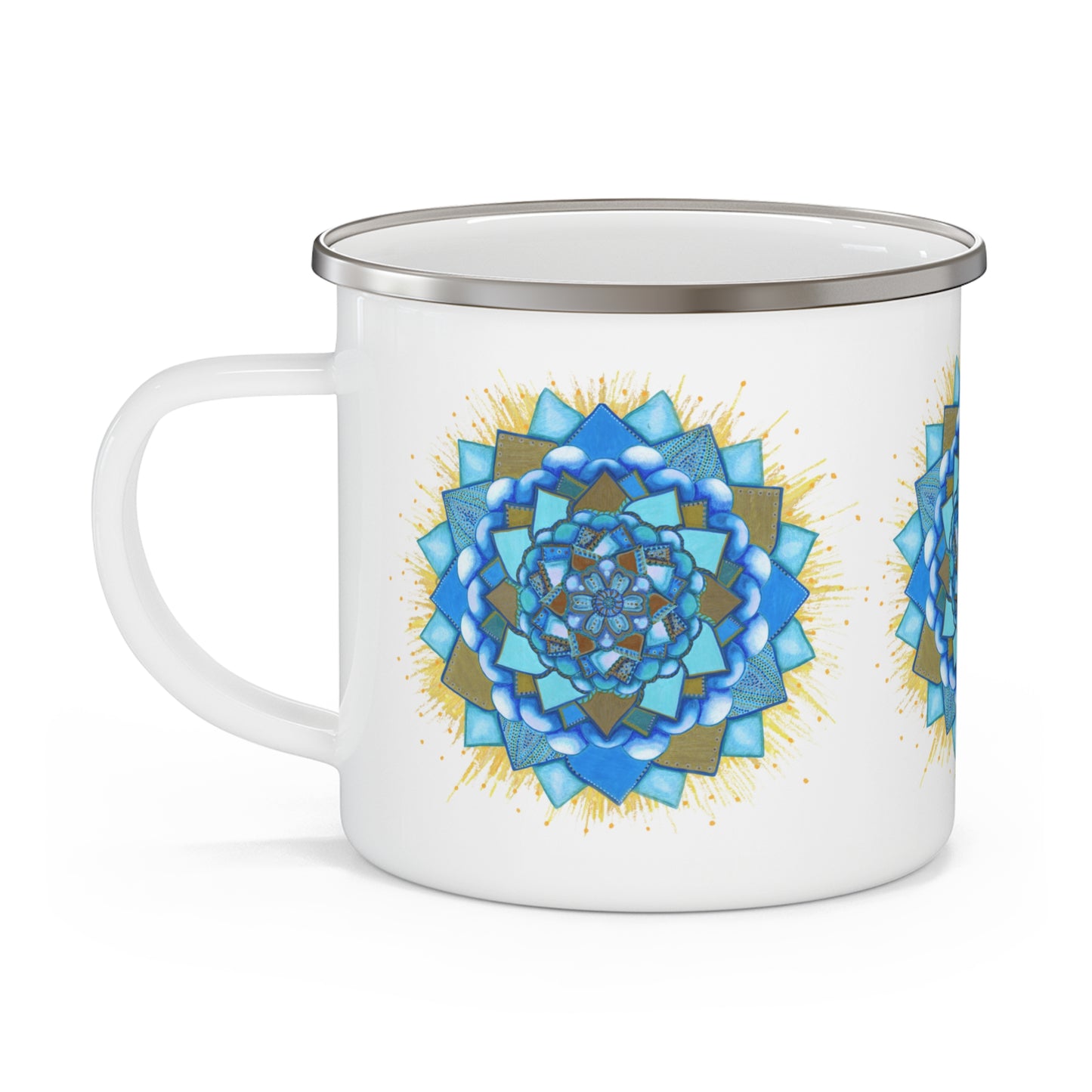 Voice Halo by breathemovedivine Enamel Camping Mug, Boho, Cottagecore, Witchcore Outdoor Drinkware