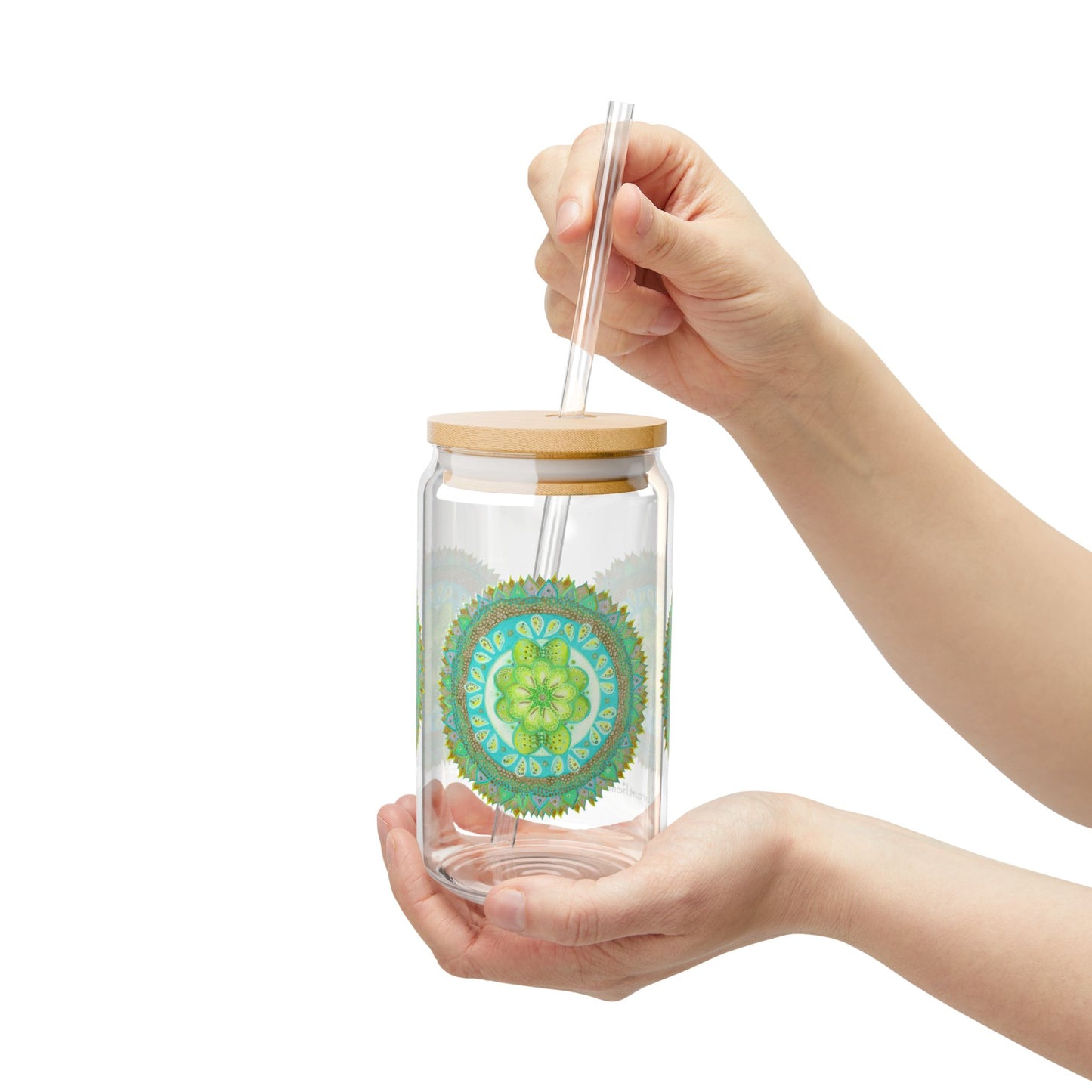 Heart Flame by breathemovedivine Colorful Mandala Sipper Glass - 16oz Eco-Friendly Drinkware - 29.85