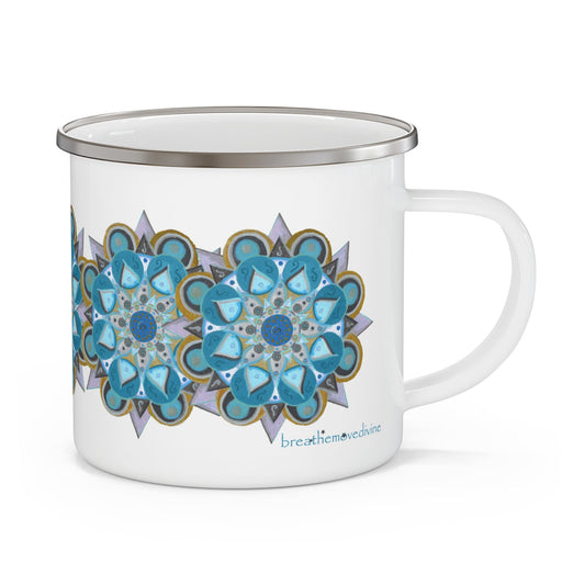 3 Chakras by breathemovedivine Enamel Camping Mug, Boho, Cottagecore, Witchcore Outdoor Drinkware - breathemovedivine
