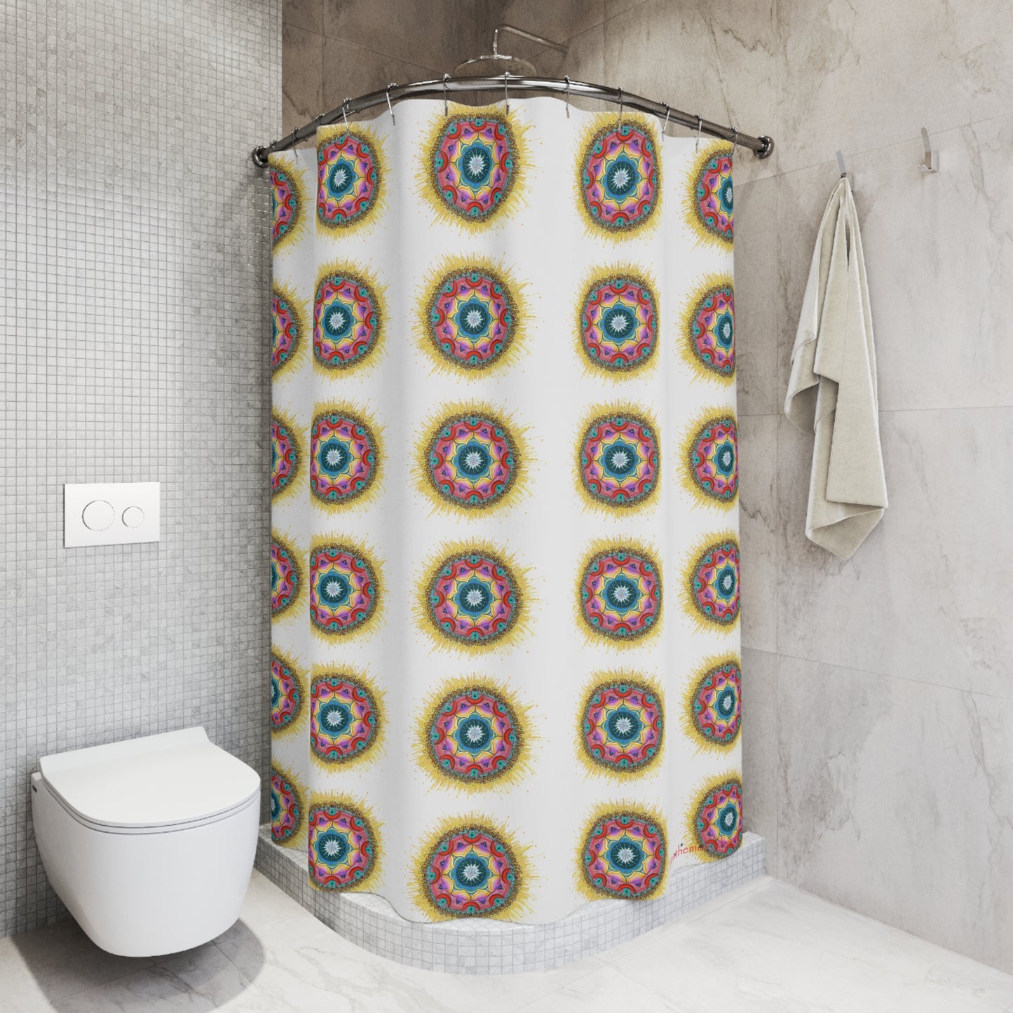 7 Chakras by breathemovedivine Shower Curtain