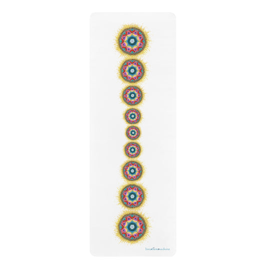 7 Chakras Dance Pattern by breathemovedivine White Rubber Yoga Mat - Non-Slip Exercise Mat