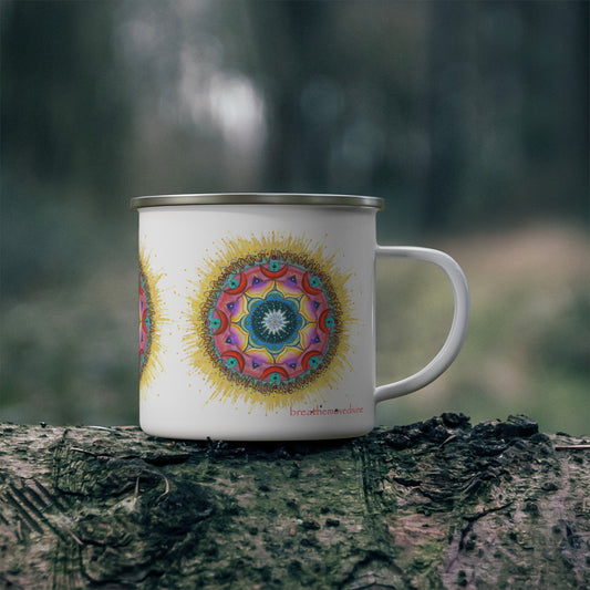 7 Chakras by breathemovedivine Enamel Camping Mug, Boho, Cottagecore, Witchcore Outdoor Drinkware