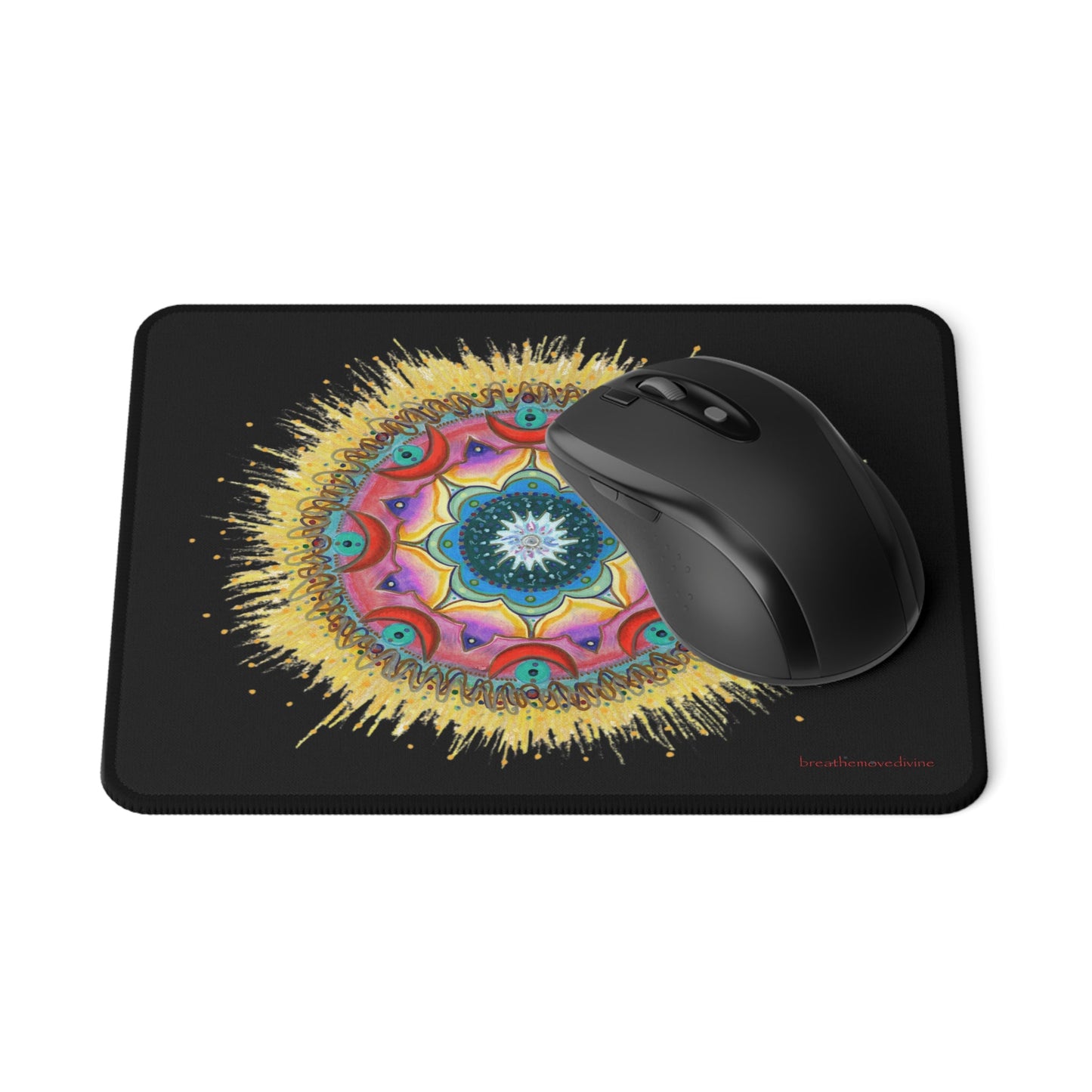 7 Chakras by breathemovedivine Vibrant Non - Slip Mouse Pad - Black - breathemovedivine
