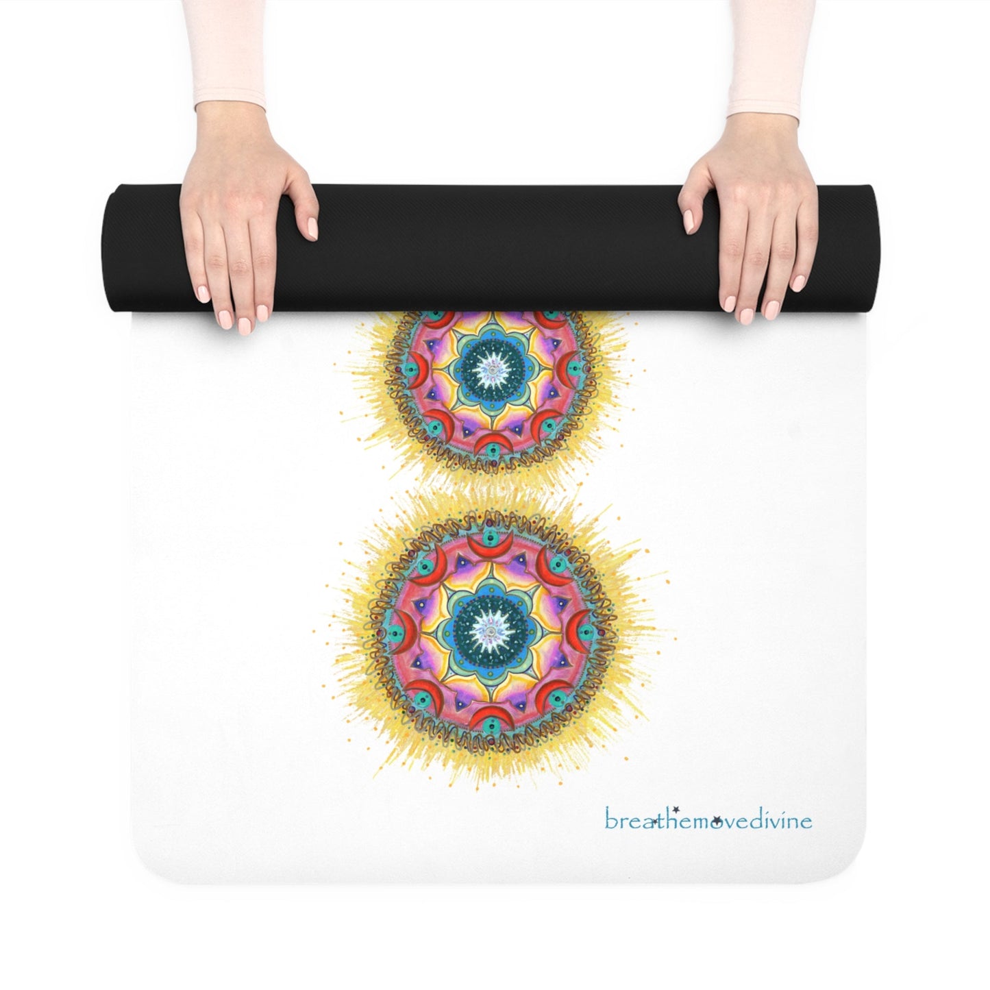 7 Chakras Dance Pattern by breathemovedivine White Rubber Yoga Mat - Non - Slip Exercise Mat - breathemovedivine