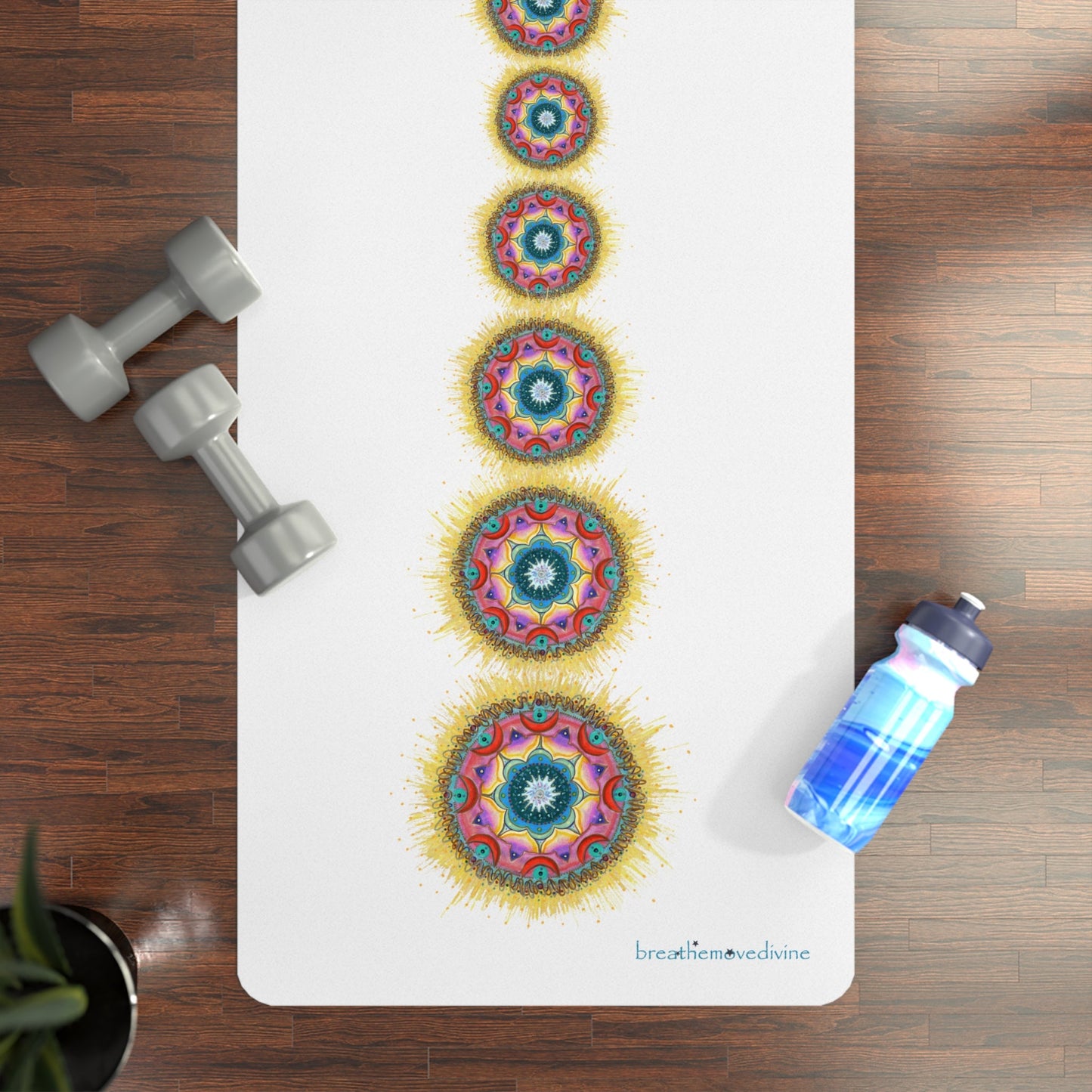 7 Chakras Dance Pattern by breathemovedivine White Rubber Yoga Mat - Non - Slip Exercise Mat - breathemovedivine