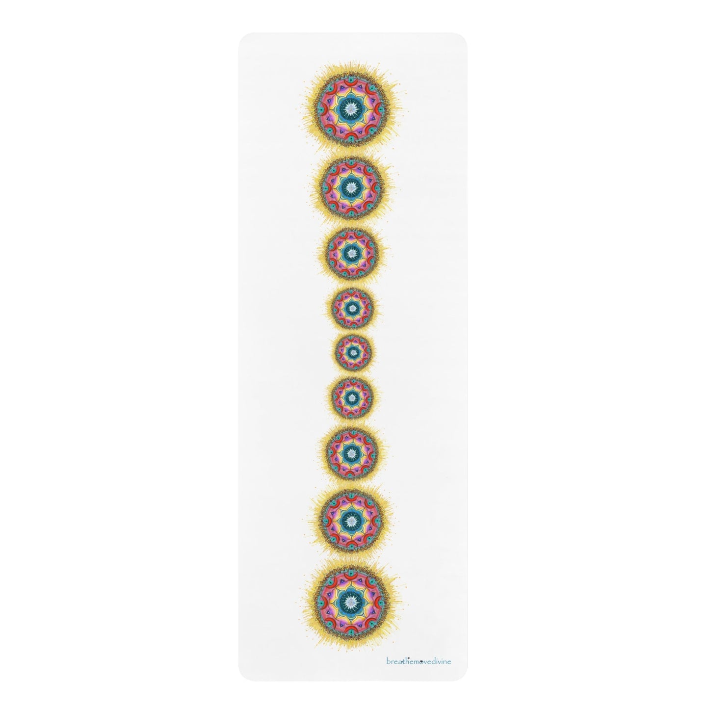 7 Chakras Dance Pattern by breathemovedivine White Rubber Yoga Mat - Non - Slip Exercise Mat - breathemovedivine