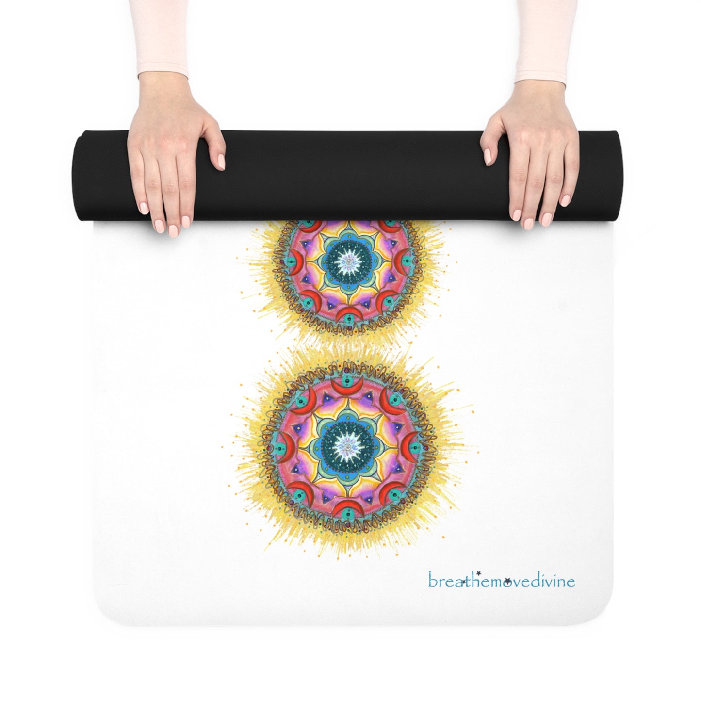 7 Chakras Dance Pattern by breathemovedivine White Rubber Yoga Mat - Non-Slip Exercise Mat