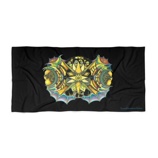 Creature by breathemovedivine Beach Towel in Black - breathemovedivine