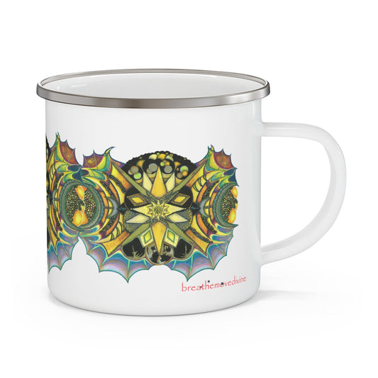 Creature by breathemovedivine Enamel Camping Mug, Boho, Cottagecore, Witchcore Outdoor Drinkware - breathemovedivine