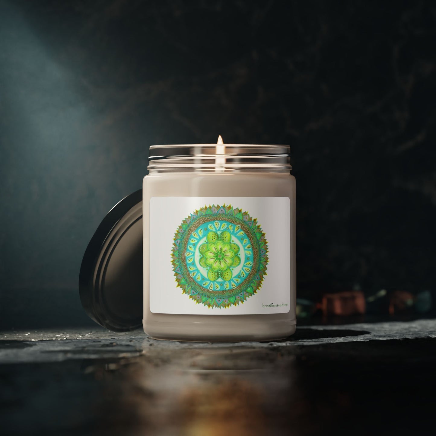 Heart Flame by breathemovedivine Vibrant Mandala Scented Soy Candle - 9oz Relaxation Aromatherapy - breathemovedivine