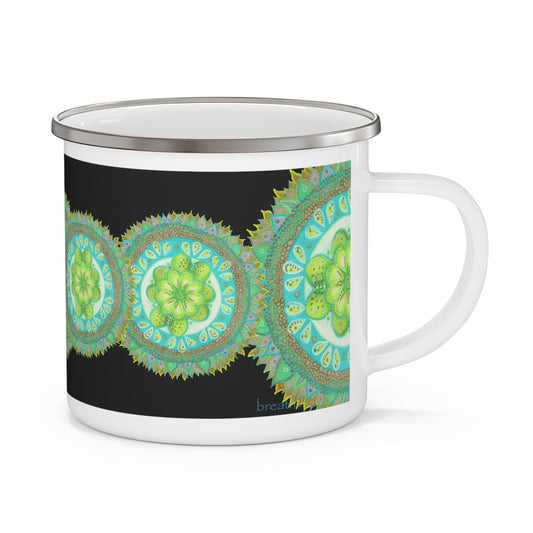 Heart of Nature Bug Dance Pattern by breathemovedivine Enamel Camping Mug, Boho, Cottagecore, Witchcore - breathemovedivine