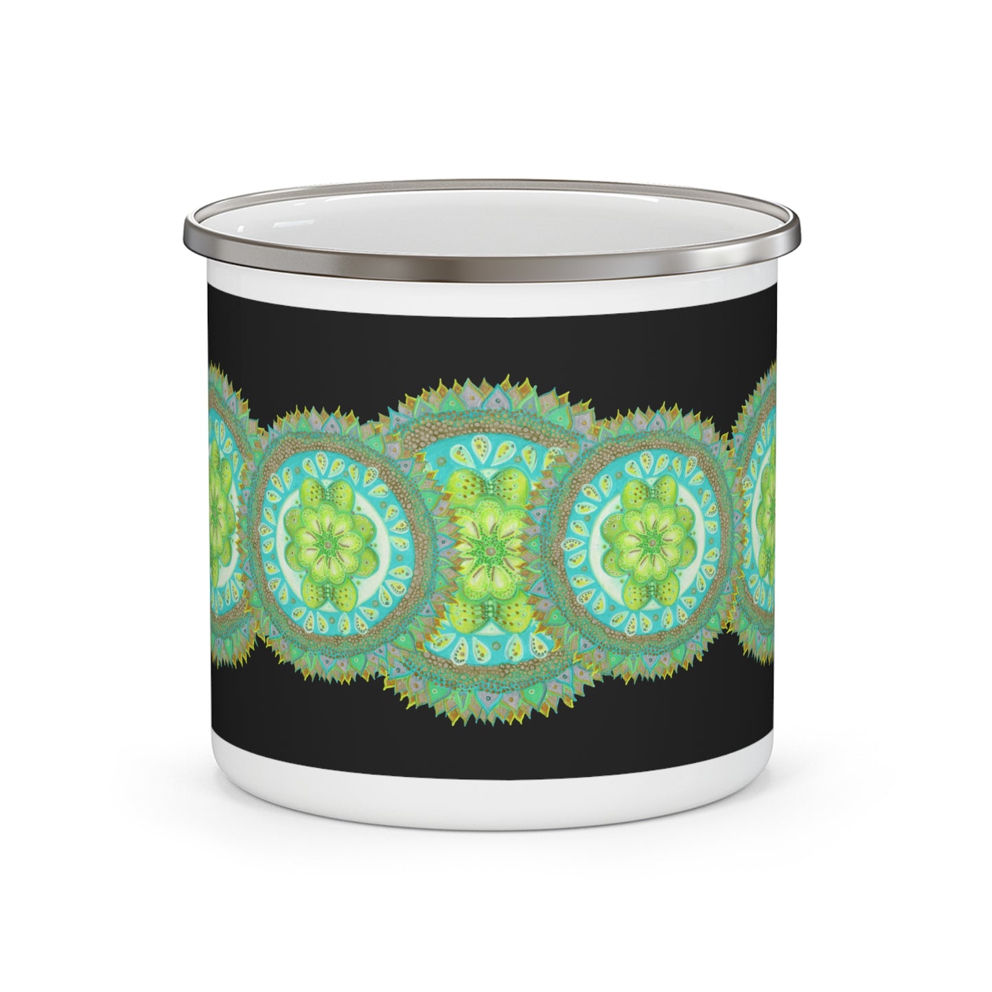 Heart of Nature Bug Dance Pattern by breathemovedivine Enamel Camping Mug, Boho, Cottagecore, Witchcore