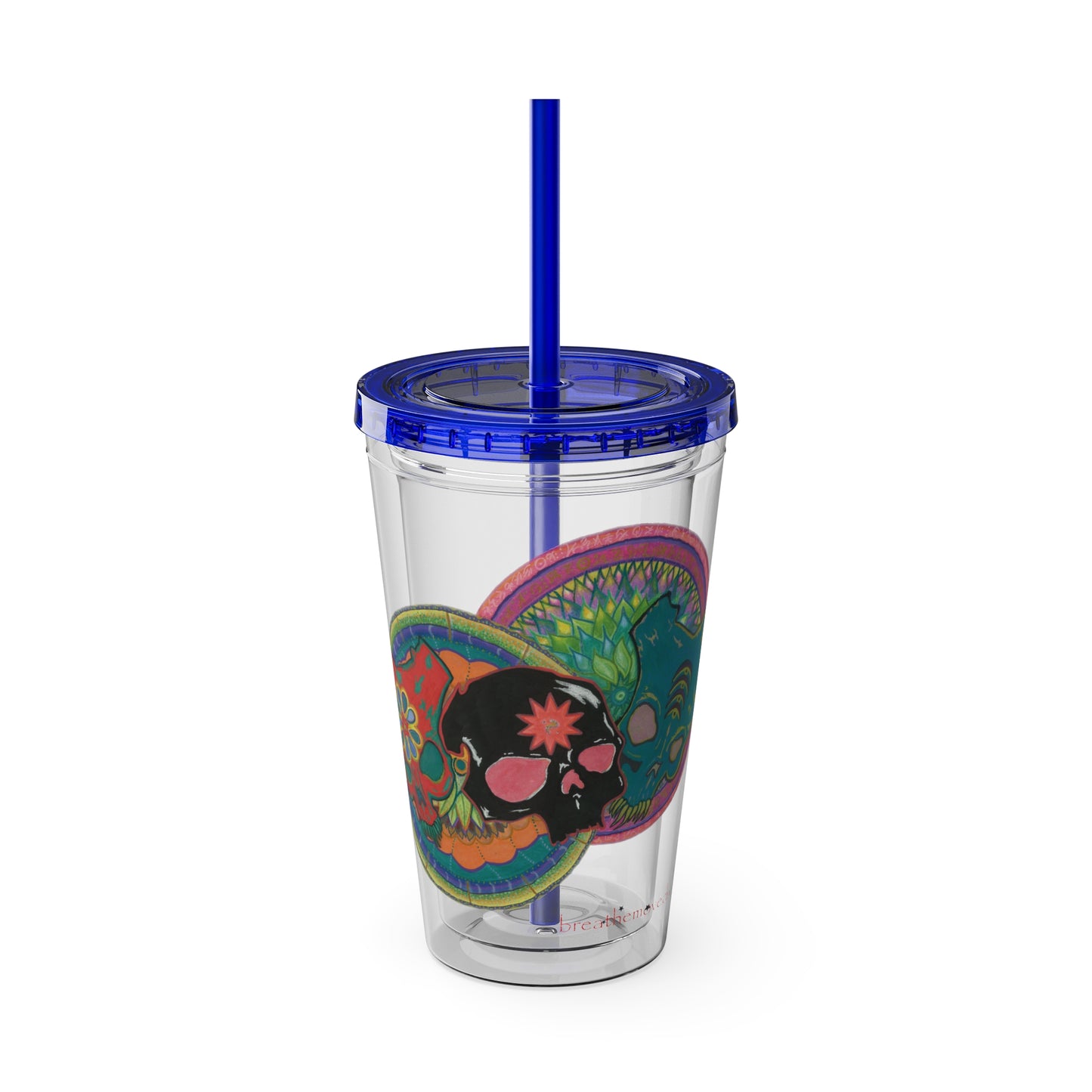 Untitled by breathemovedivine 16oz Acrylic Tumbler with Straw — Colorful Floral Skull Design