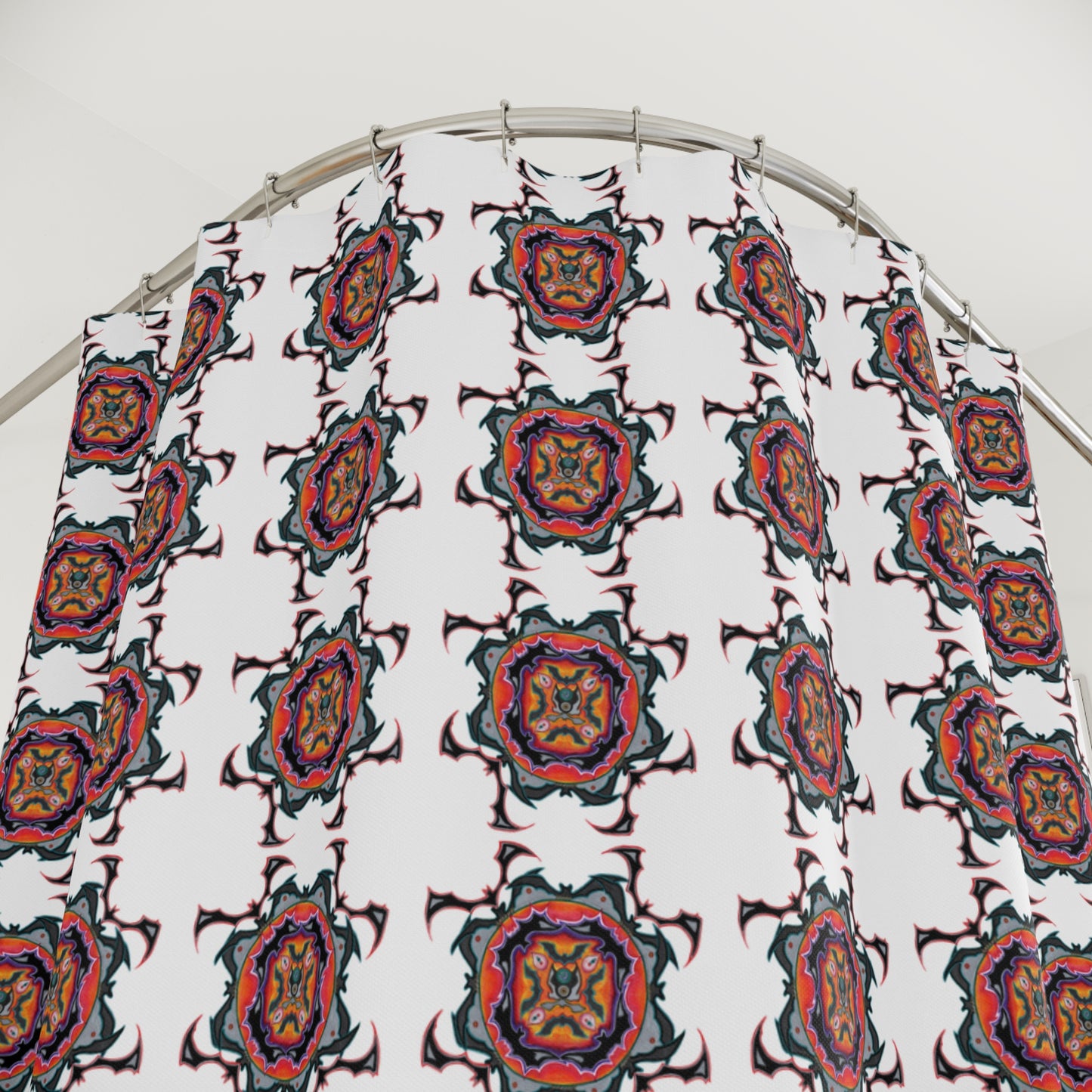 Scry by breathemovedivine Pattern Shower Curtain - Bats Mandala in White