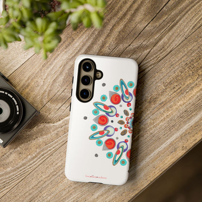 Phone case with Inner Eye breathemovedivine design on a wooden surface next to a camera and plant.