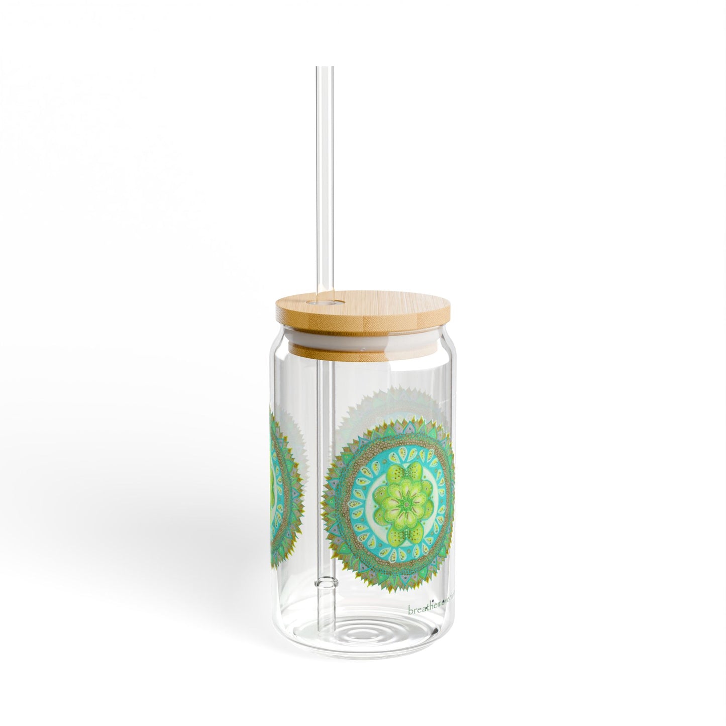 Heart Flame by breathemovedivine Colorful Mandala Sipper Glass - 16oz Eco-Friendly Drinkware -  29.85