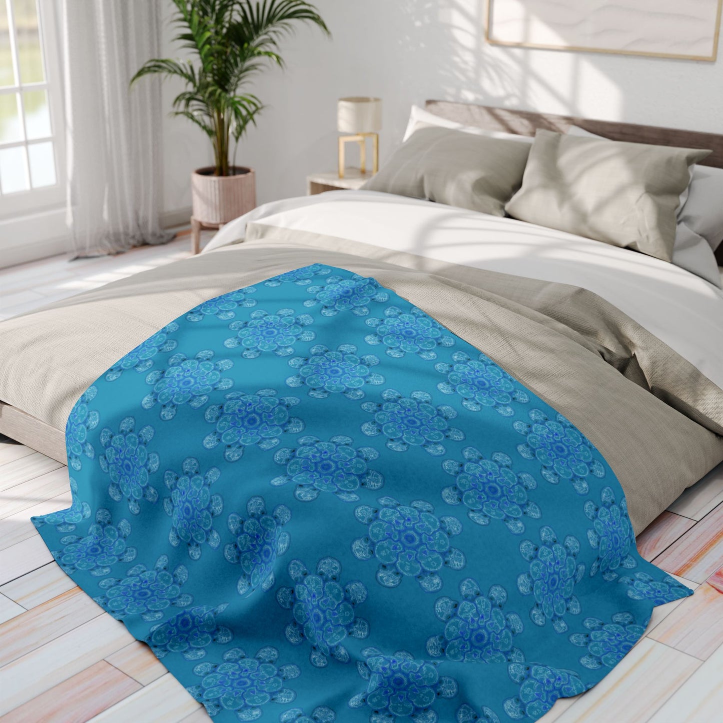 Flowers for Me Cozy Arctic Fleece Blanket | Live to Snuggle in Turquoise -  26.66 - Medium on Bed