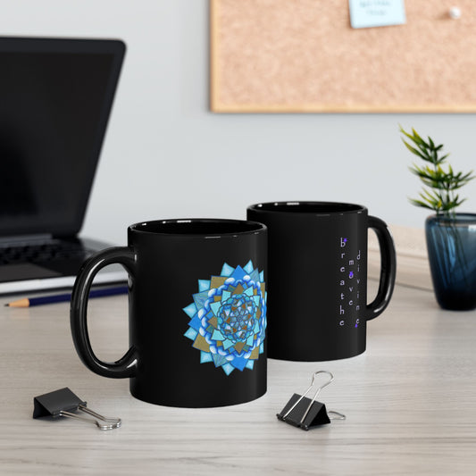 Voice by breathemovedivine Premium Black Mug with Mandala Design