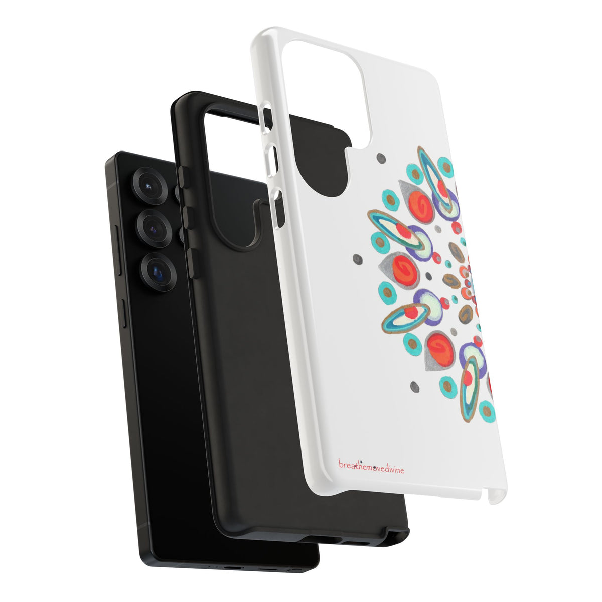 Phone case with Inner Eye breathemovedivine design on a white background