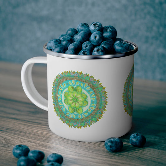 Heart Flame by breathemovedivine Enamel Camping Mug, Boho, Cottagecore, Witchcore Outdoor Drinkware