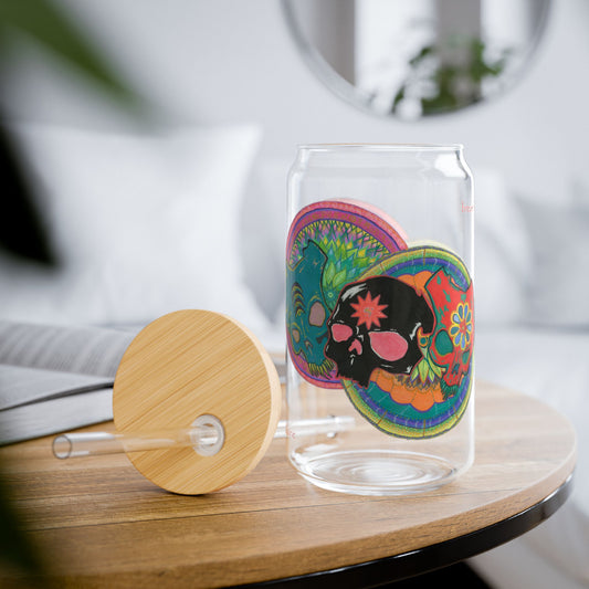 Untitled by breathemovedivine Vibrant Skulls Sipper Glass - 16oz Eco-Friendly Drinkware