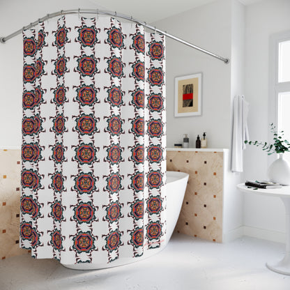 Scry by breathemovedivine Pattern Shower Curtain - Bats Mandala in White