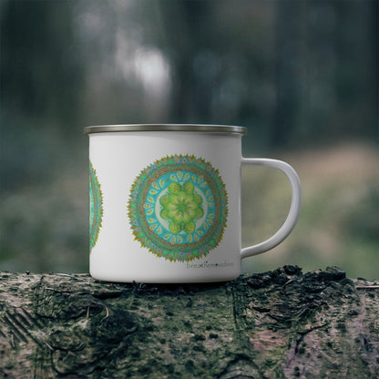 Heart Flame by breathemovedivine Enamel Camping Mug, Boho, Cottagecore, Witchcore Outdoor Drinkware