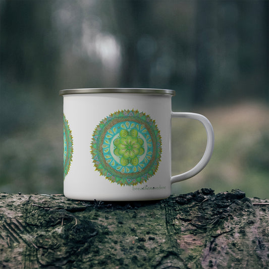 Heart Flame by breathemovedivine Enamel Camping Mug, Boho, Cottagecore, Witchcore Outdoor Drinkware