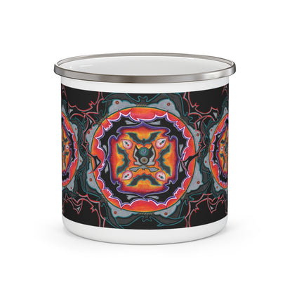 Scry Dance Pattern by breathemovedivine Enamel Camping Mug, Boho, Cottagecore, Witchcore Outdoor Drinkware