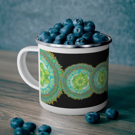 Heart of Nature Bug Dance Pattern by breathemovedivine Enamel Camping Mug, Boho, Cottagecore, Witchcore