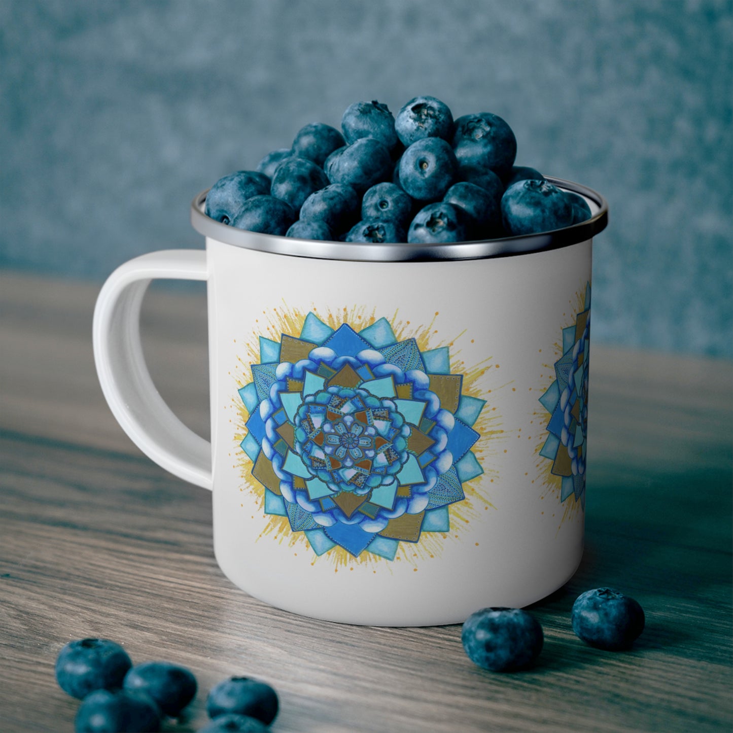 Voice Halo by breathemovedivine Enamel Camping Mug, Boho, Cottagecore, Witchcore Outdoor Drinkware