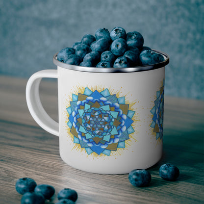 Voice Halo by breathemovedivine Enamel Camping Mug, Boho, Cottagecore, Witchcore Outdoor Drinkware