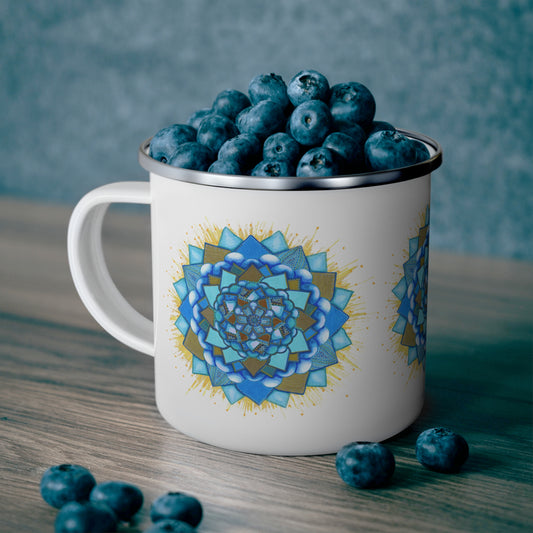 Voice Halo by breathemovedivine Enamel Camping Mug, Boho, Cottagecore, Witchcore Outdoor Drinkware