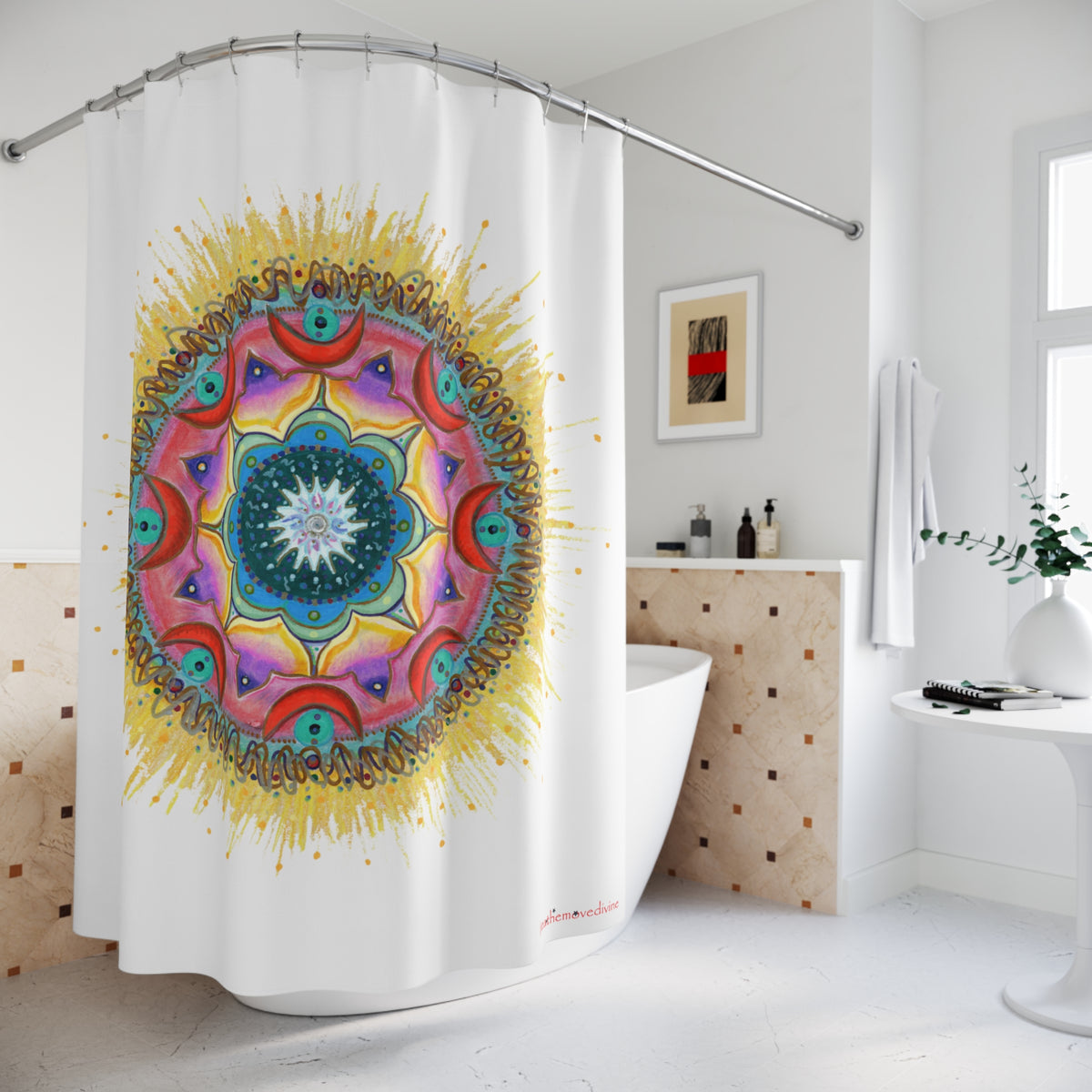 7 Chakras by breathemovedivine Vibrant Medallion Shower Curtain