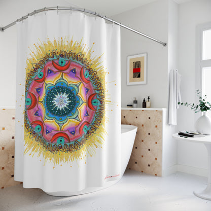 7 Chakras by breathemovedivine Vibrant Medallion Shower Curtain