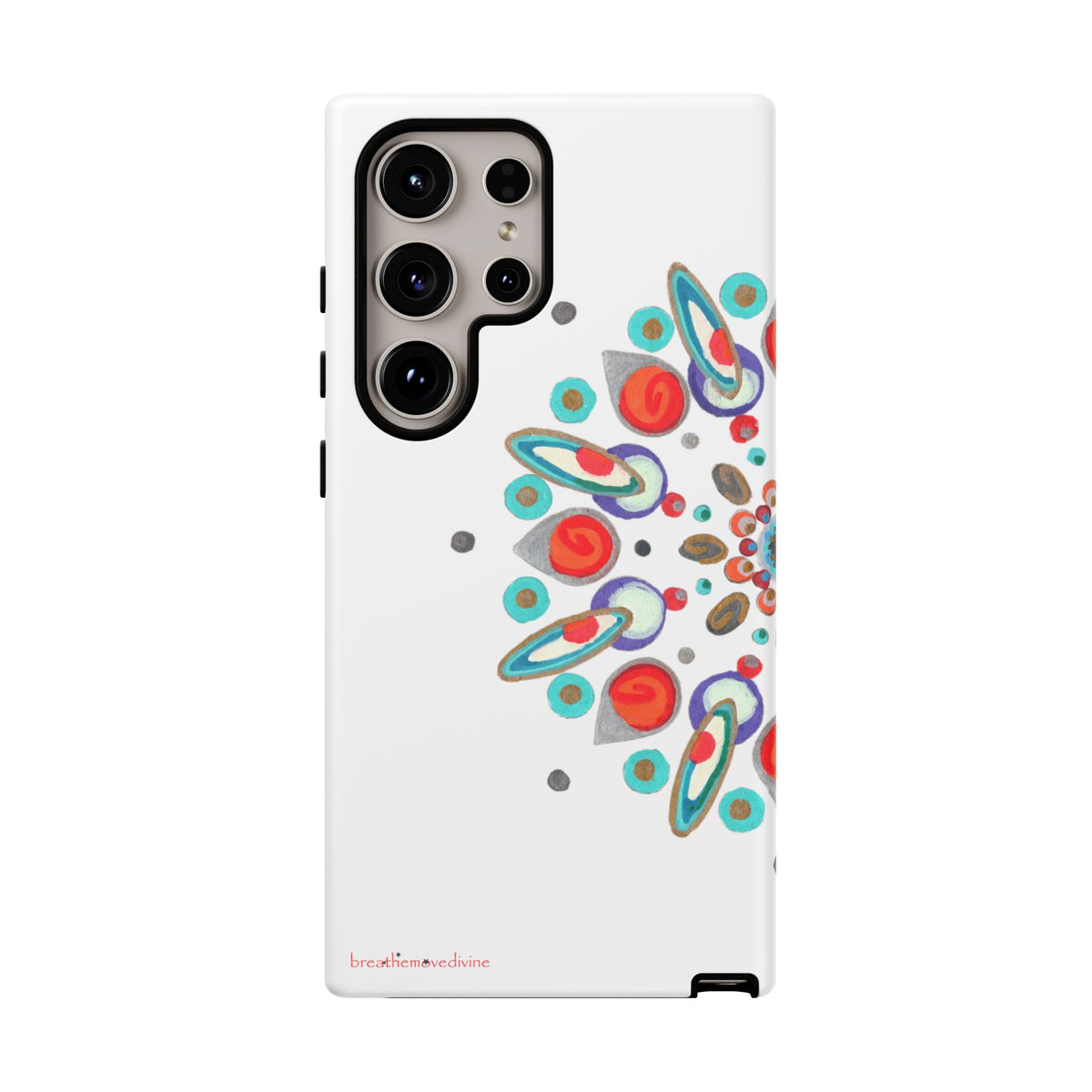 Phone case with Inner Eye breathemovedivine design on a white background