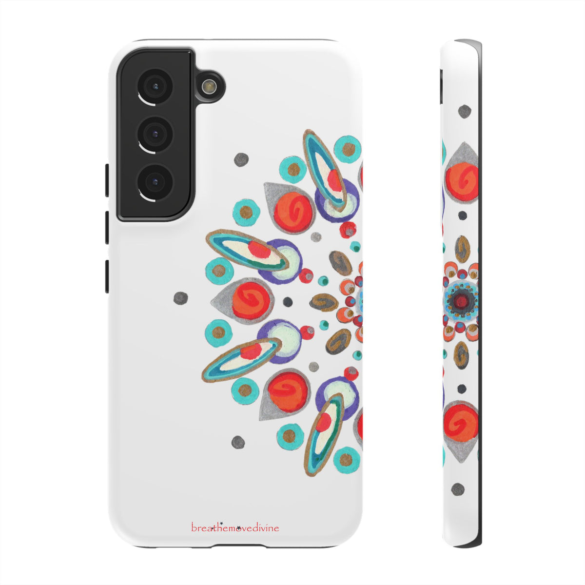 Phone case with Inner Eye breathemovedivine design on a white background