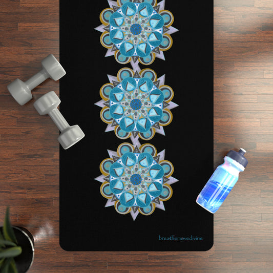 3 Chakras by breathemovedivine Rubber Yoga Mat - Non-Slip Exercise Mat for Wellness & Mindfulness -  78.50 lifestyle with weights and a water bottle