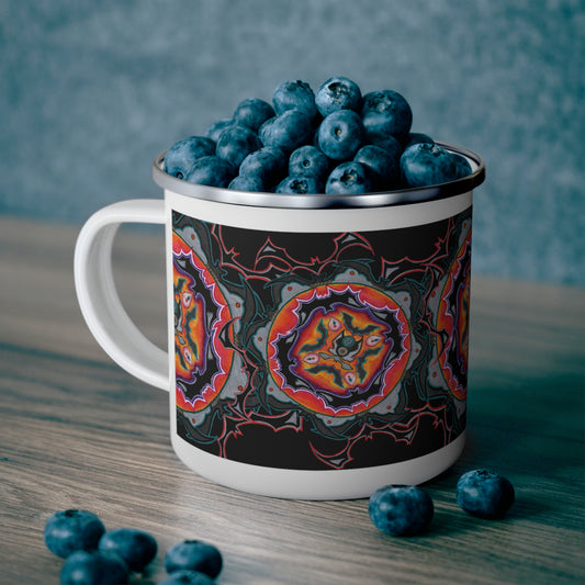 Scry Dance Pattern by breathemovedivine Enamel Camping Mug, Boho, Cottagecore, Witchcore Outdoor Drinkware