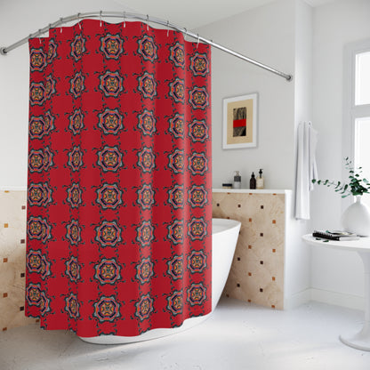 Scry by breathemovedivine Pattern Shower Curtain - Bats Mandala in Red