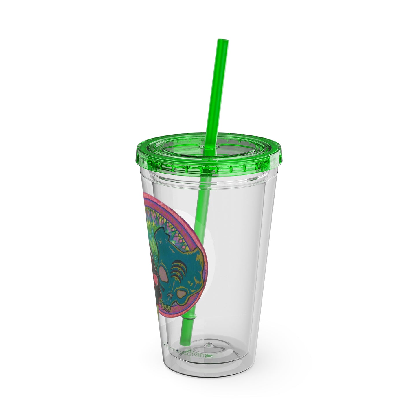 Untitled by breathemovedivine 16oz Acrylic Tumbler with Straw — Colorful Floral Skull Design