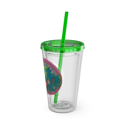 Untitled by breathemovedivine 16oz Acrylic Tumbler with Straw — Colorful Floral Skull Design