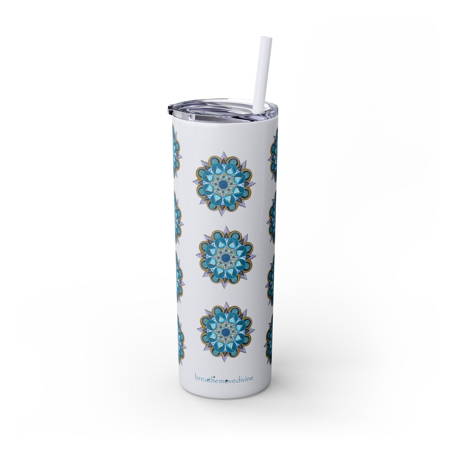 3 Chakras by breathemovedivine Skinny Tumbler with Straw | 20oz Travel Mug