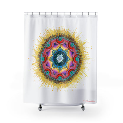 7 Chakras by breathemovedivine Vibrant Medallion Shower Curtain