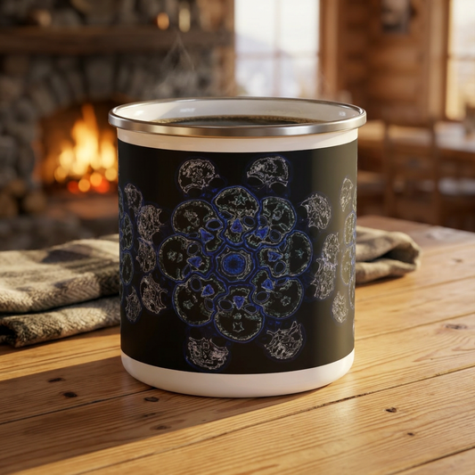 Flowers for Me Dance Pattern by breathemovedivine Enamel Camping Mug, Boho, Cottagecore, Witchcore Outdoor Drinkware
