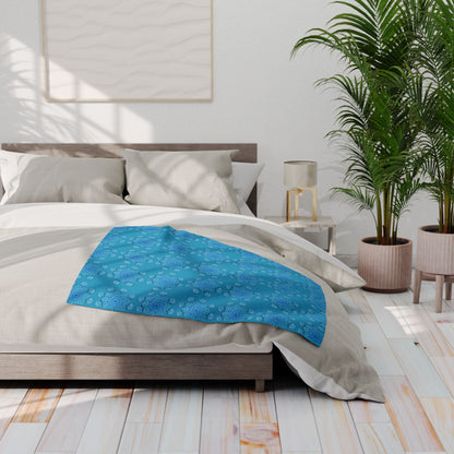 Flowers for Me Cozy Arctic Fleece Blanket | Live to Snuggle in Turquoise -  26.66 - Throw Size on Bed 2